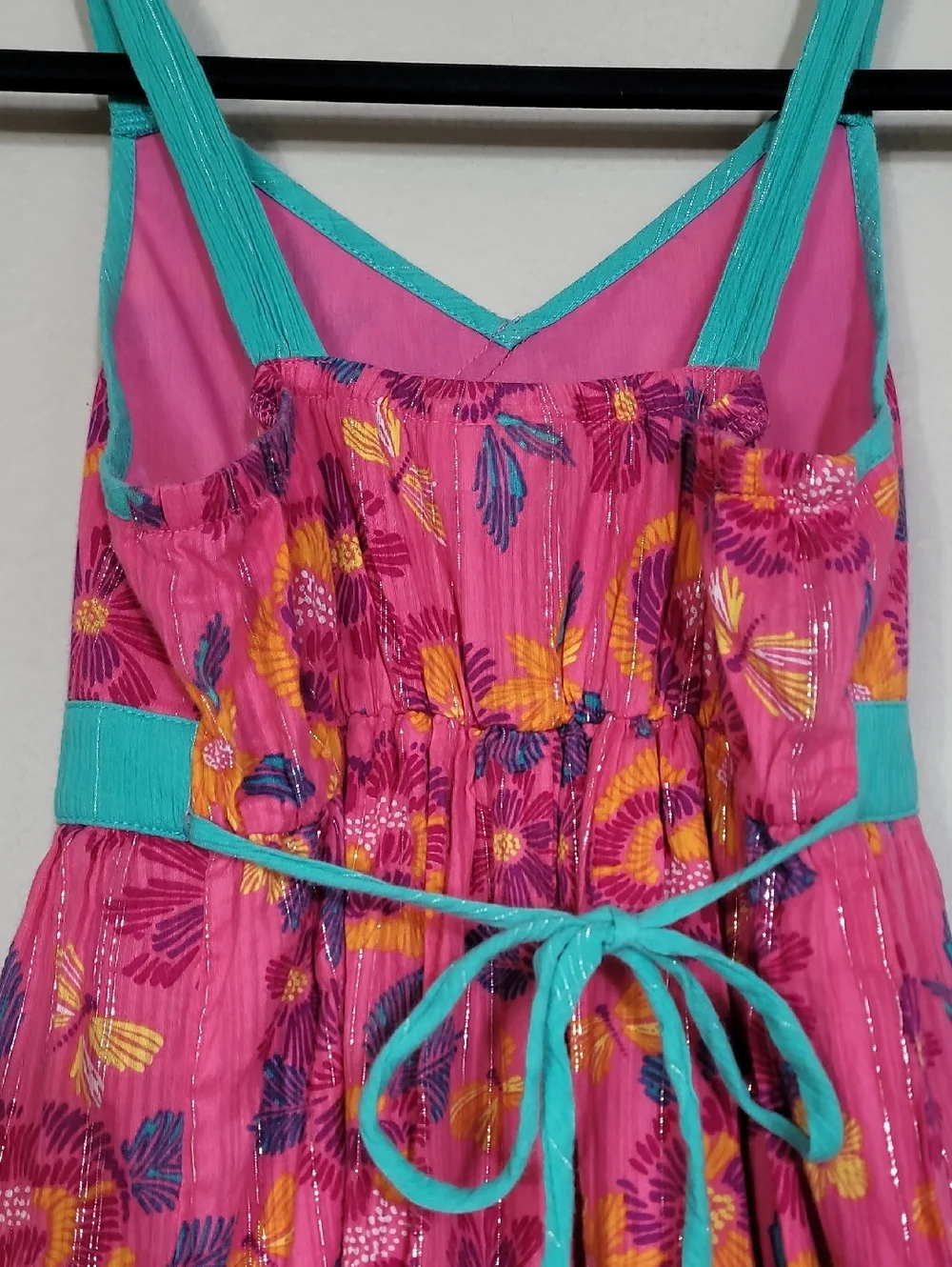 Vintage Bloom Girls Floral Dress Size 12/14 Pink Metallic Fit Flare Cottagecore